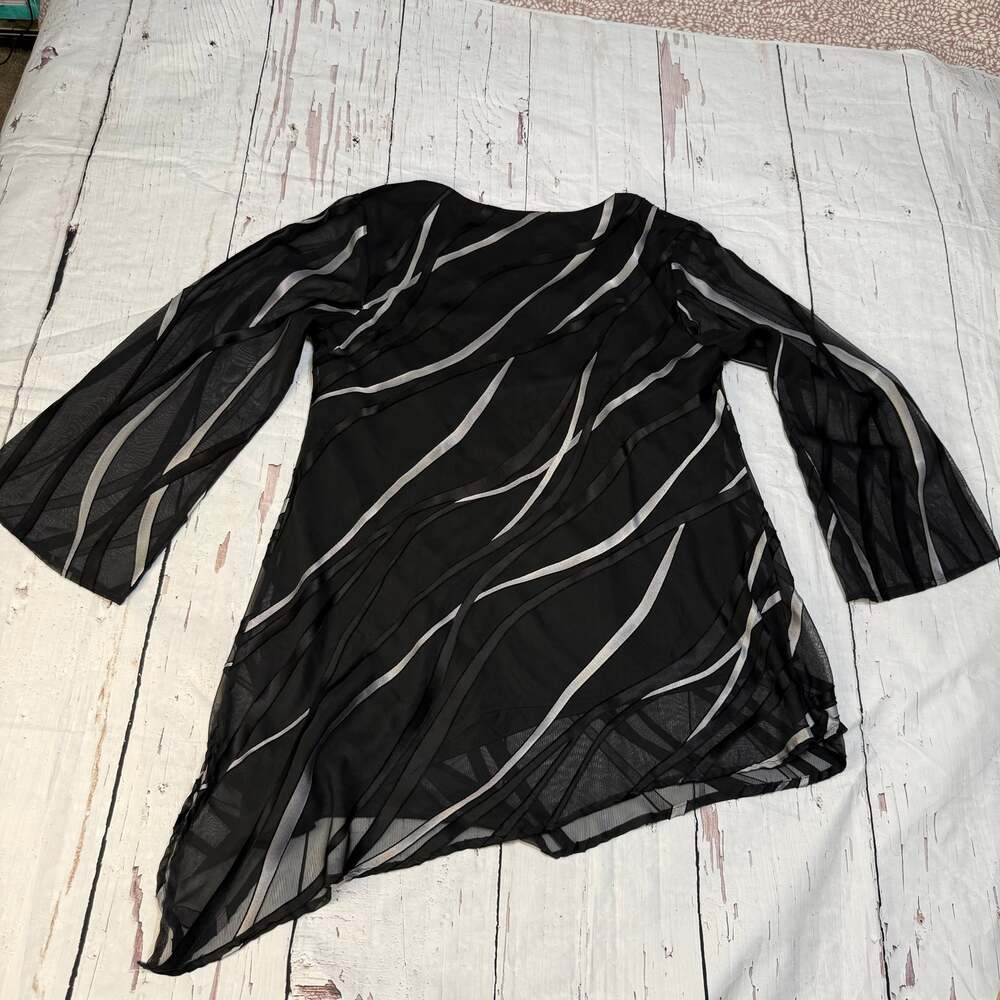 Eva Blue Plus Black Sheer Overlay Blouse Asymmetrical Hem Size L - Picture 3 of 7